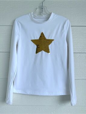 Cat & Jack White Rash Guard Sequin Changing Gold Silver Star Size Small 6-6X